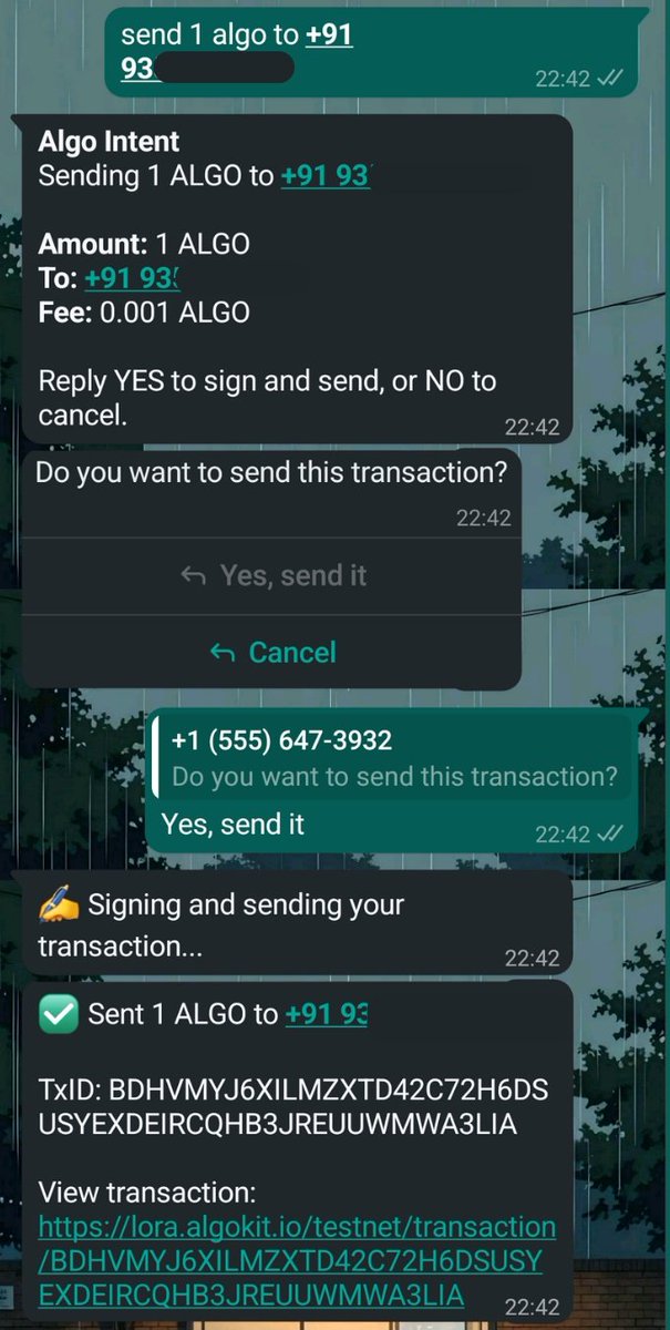 algointent's tweet image. This is what we’re building.

Send crypto to anyone without ever opening a wallet.

Right inside chat apps like WhatsApp or Telegram.

That’s what @algointent unlocks. Pure user intent.
No wallet. No friction. Just execution.