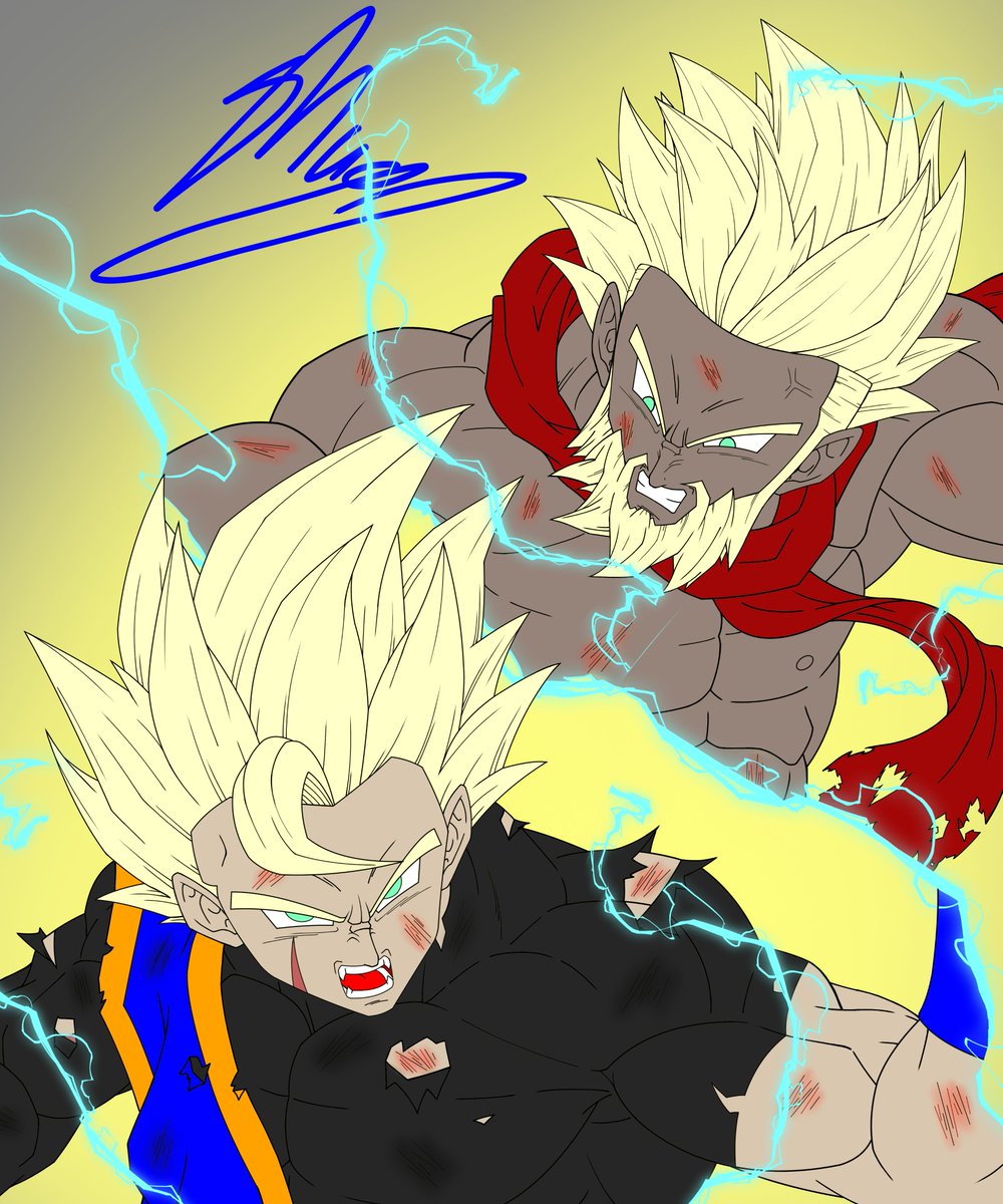 AshwindRyder's tweet photo. 🎮: Some fanart I made for @SeeReax of his boy, Deiota and mine having a good fight in Super Saiyan 2 https://t.co/Lt0R3b5pLo