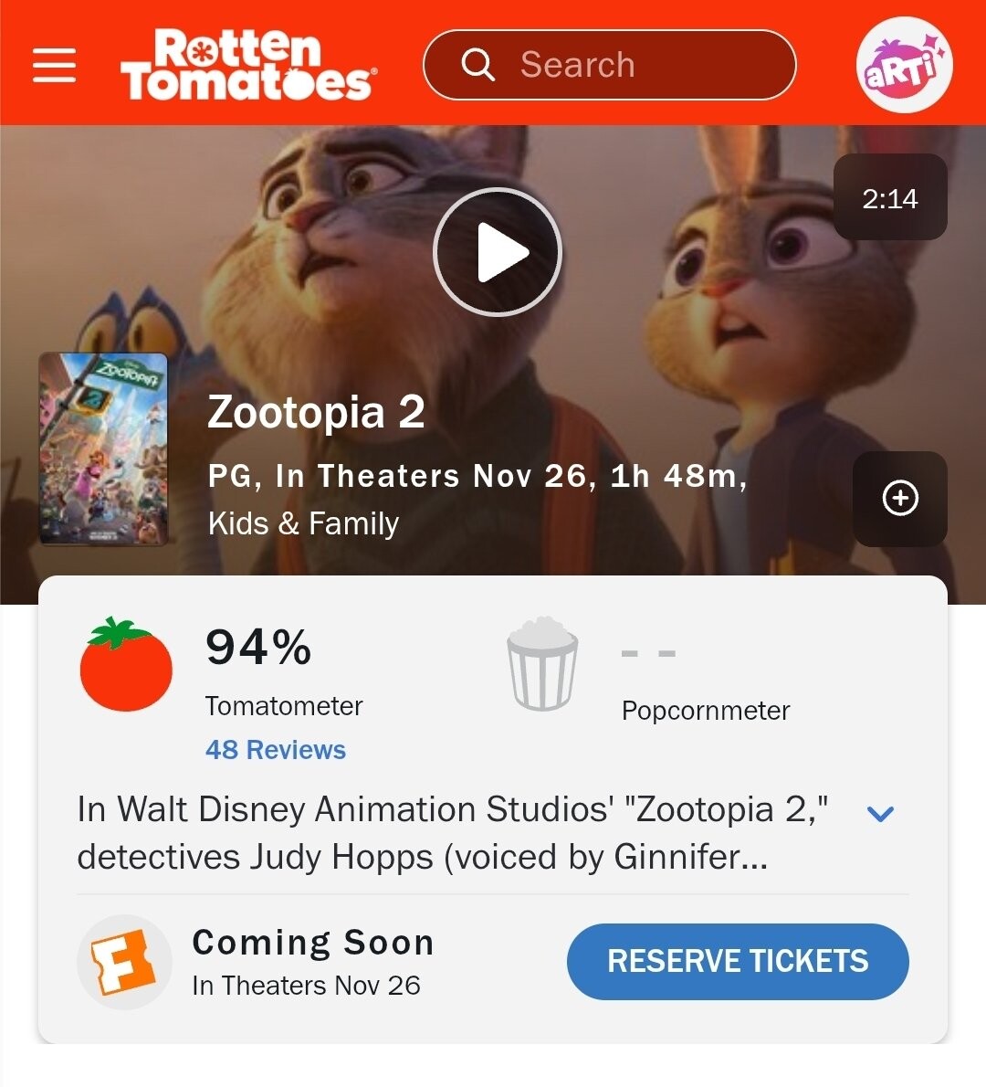 Le film Zootopie 2 démarre très bien sur Rotten Tomatoes avec un score de 94% !