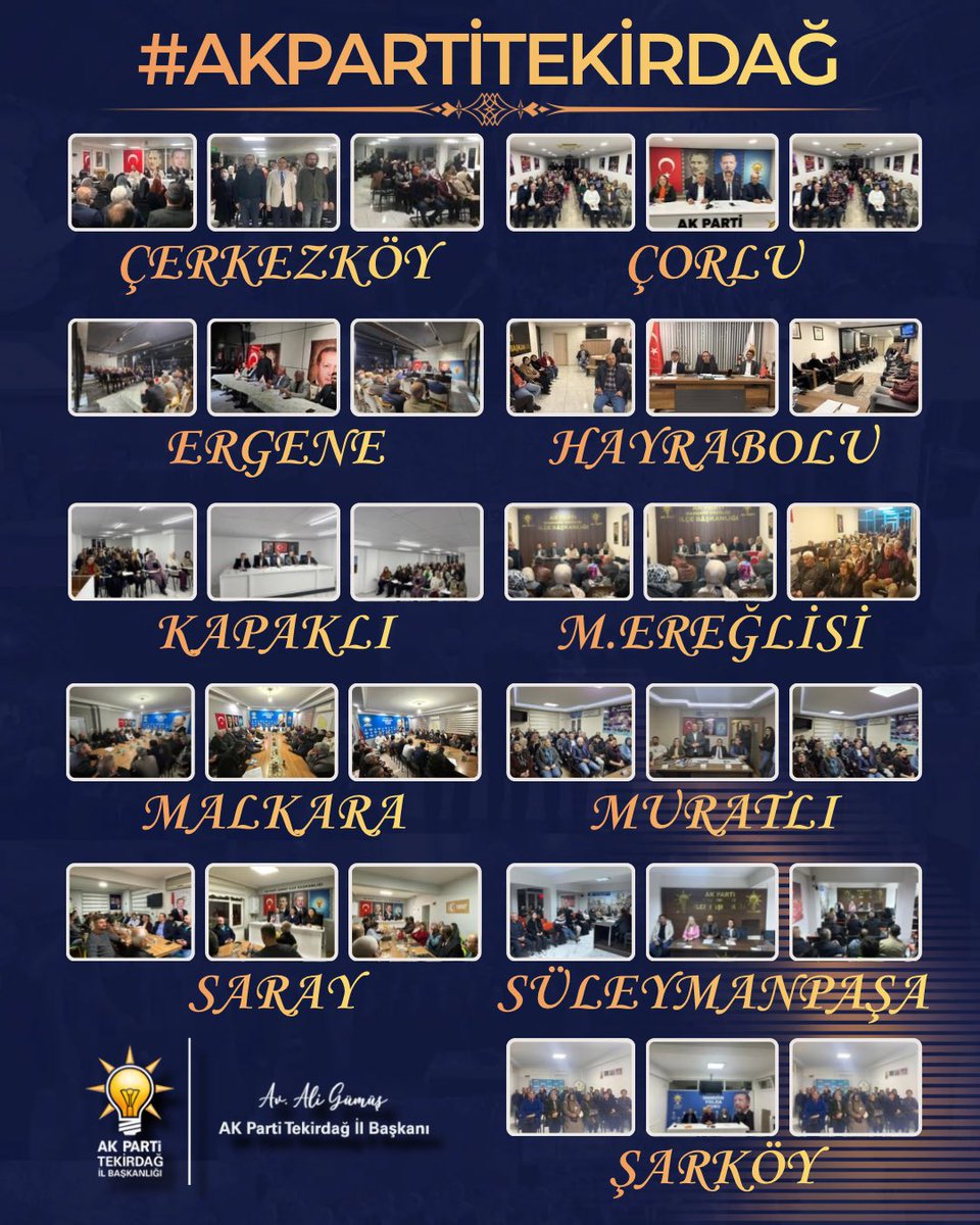 av_aligumus's tweet photo. Tekirdağ’ın 11 ilçesinde İlçe Danışma Meclisi toplantılarımızı birlik ve samimiyet içinde tamamladık.

Her ilçemizde gördüğümüz güçlü katılım ve dava heyecanı bize yeniden motivasyon verdi. Emeği geçen tüm teşkilat mensuplarımıza gönülden teşekkür ediyor, Tekirdağ için hep birlikte aynı azimle çalışmaya devam ediyoruz.