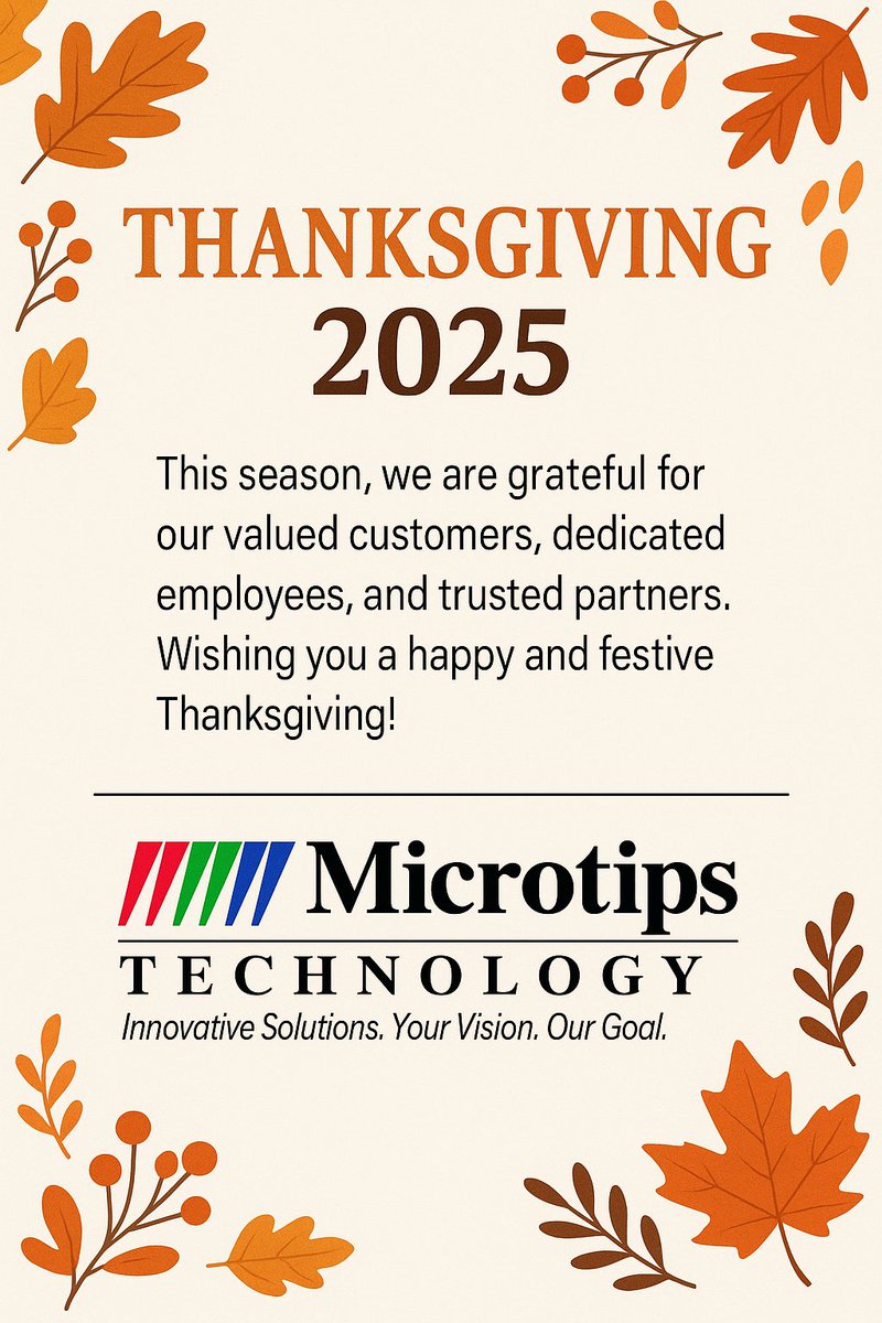 MicrotipsUSA's tweet image. Wishing you and your loved ones a joyful and meaningful Thanksgiving filled with warmth, gratitude, and connection.
Happy Thanksgiving from all of us at Microtips Technology 🧡🍁

#Thanksgiving2025 #Gratitude #Thankful #TFT #LCD #OLED #EPD #AMOLED

Visit microtipsusa.com