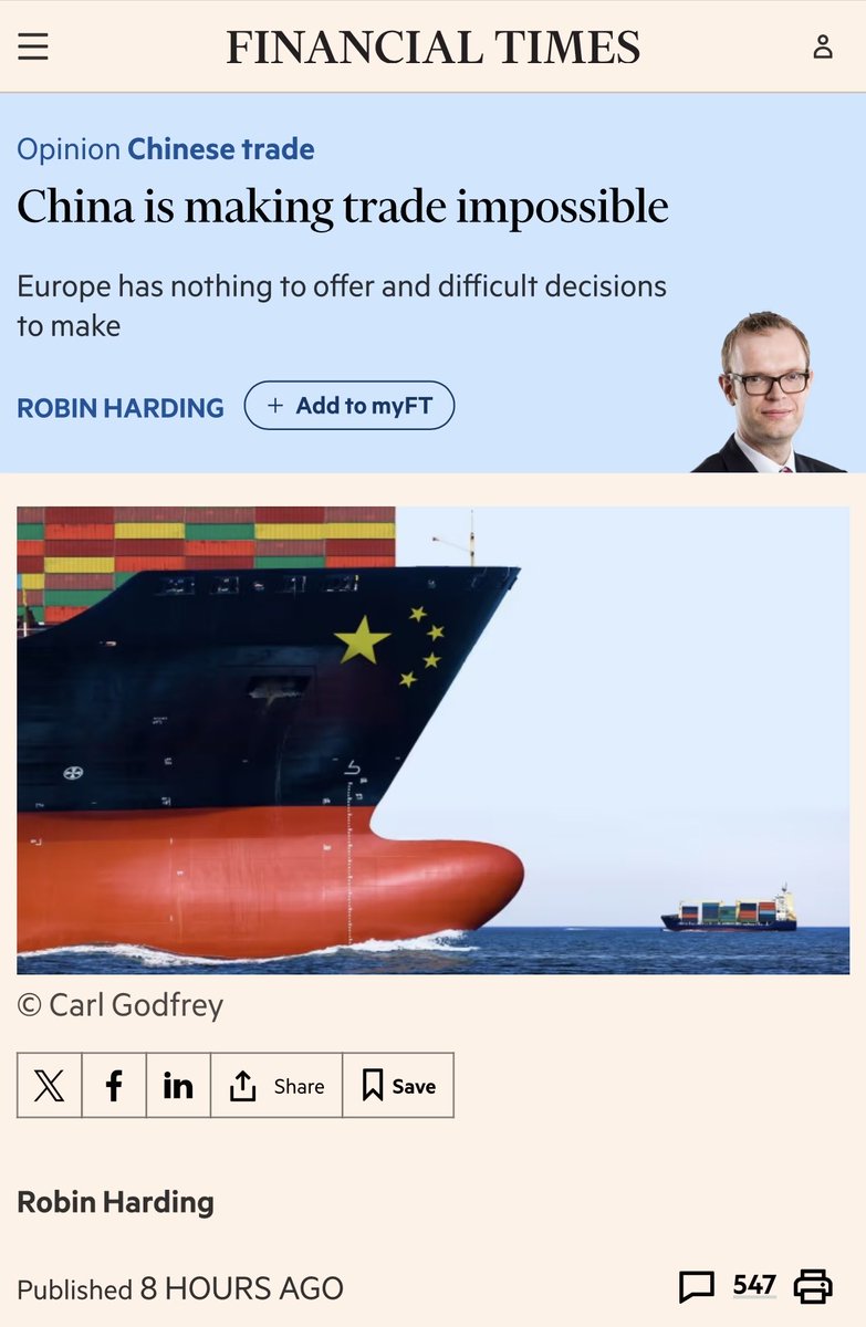 Die liberale FT sieht keinen Ausweg außer massiven Protektionismus gegenüber China, wenn Europa Industriestandort bleiben will. 

Man würde sich wünschen, dass dieses Stück zum China-Schock im gesamten Bundeskabinett gelesen wird. Und insbesondere von Katherina Reiche.