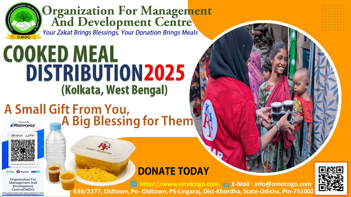 FoundationOmdc's tweet image. OMDC, in joint collaboration with Rahbar Foundation, is proud to launch a special cooked meal distribution initiative for underprivileged families across Kolkata. Through this partnership, we aim to serve nutritious, freshly prepared meals with dignity, compassion, and care.