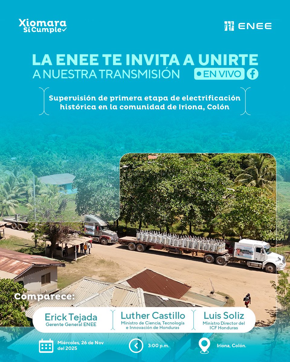 #EnergíaQueConstruyeFuturo | La estatal eléctrica te invita a presenciar la supervisión de la primera fase del proyecto de electrificación e iluminación, que beneficiará a más de 9,500 habitantes de ocho comunidades en Iriona, Colón.