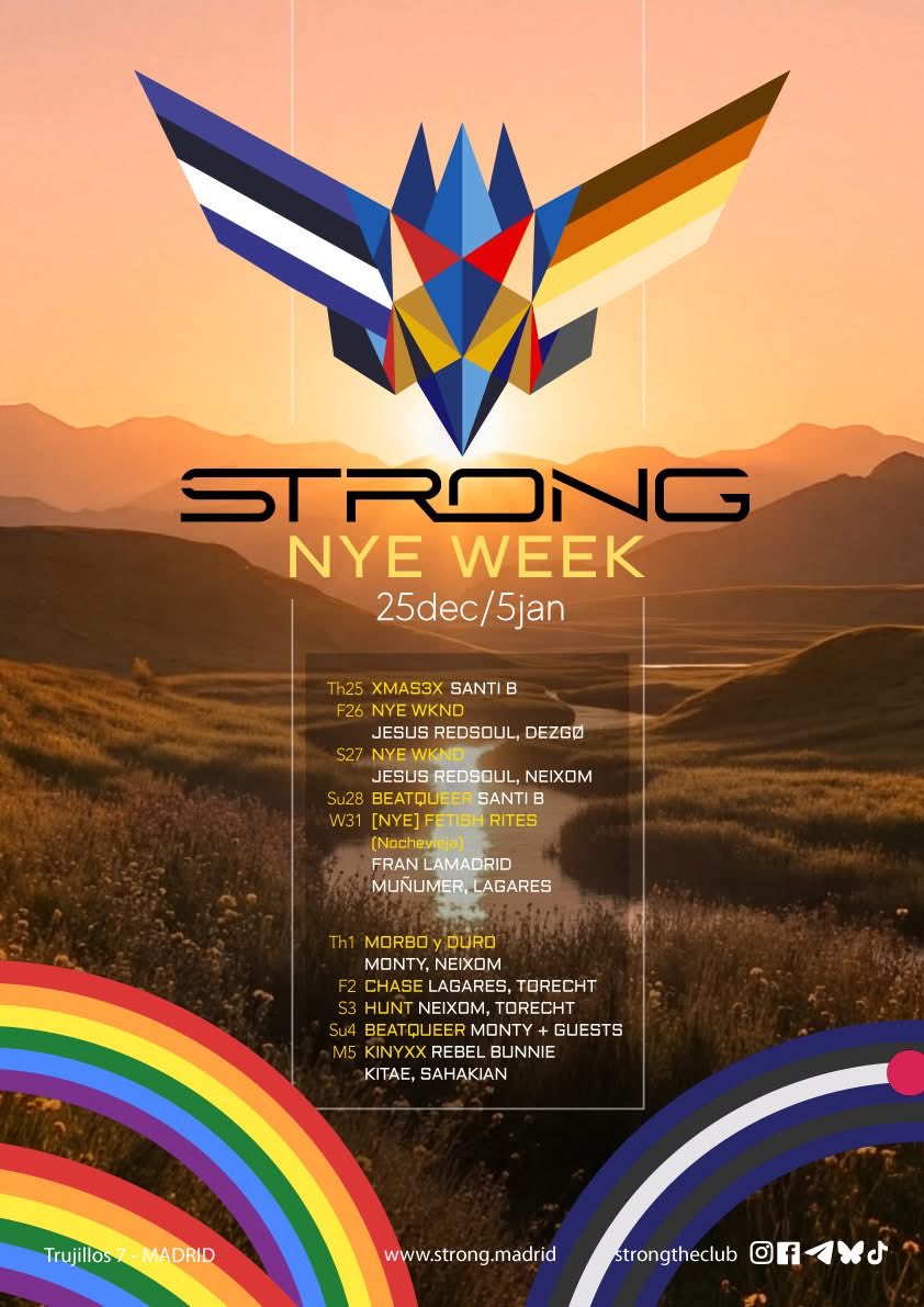 𝗡𝗬𝗘 𝗪𝗘𝗘𝗞 𝟮𝟱𝗱𝗲𝗰/𝟱𝗷𝗮𝗻 
Th25 𝗫𝗠𝗔𝗦𝟯𝗫, F26 𝗡𝗬𝗘 𝗪𝗞𝗡𝗗, S27 𝗡𝗬𝗘 𝗪𝗞𝗡𝗗, Su28 𝗕𝗘𝗔𝗧𝗤𝗨𝗘𝗘𝗥, W31 [𝗡𝗬𝗘] 𝗙𝗘𝗧𝗜𝗦𝗛 𝗥𝗜𝗧𝗘𝗦
🎟 strong.madrid 
Th1 𝗠𝗢𝗥𝗕𝗢y𝗗𝗨𝗥𝗢, F2 𝗖𝗛𝗔𝗦𝗘, S3 𝗛𝗨𝗡𝗧, S4 𝗕𝗘𝗔𝗧𝗤𝗨𝗘𝗘𝗥, M5 𝗞𝗜𝗡𝗬𝗫𝗫