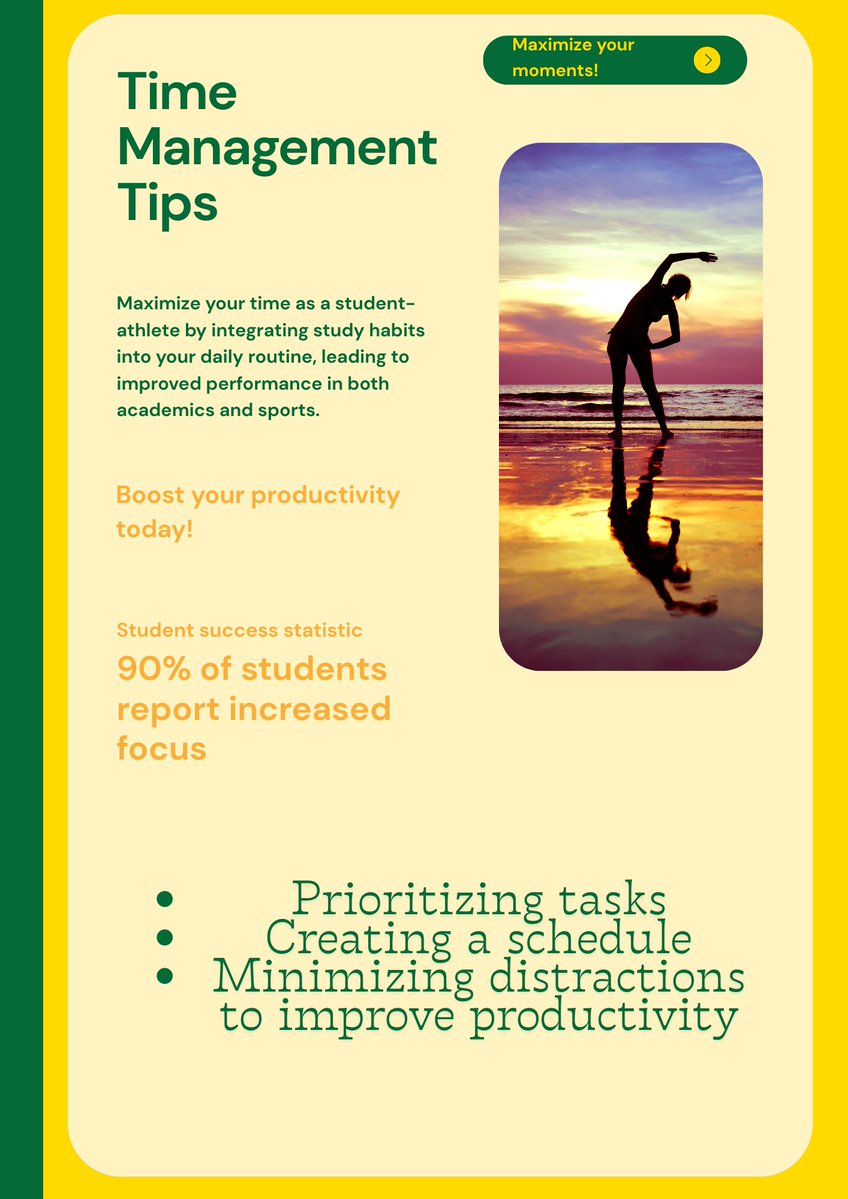 Sports_WCC's tweet image. 💚💛 Student-athlete hack: Use your commute or warm-up time to review notes or listen to course material. Maximize every minute!
#TimeHacks #WCCWolfpack #StudentSuccess