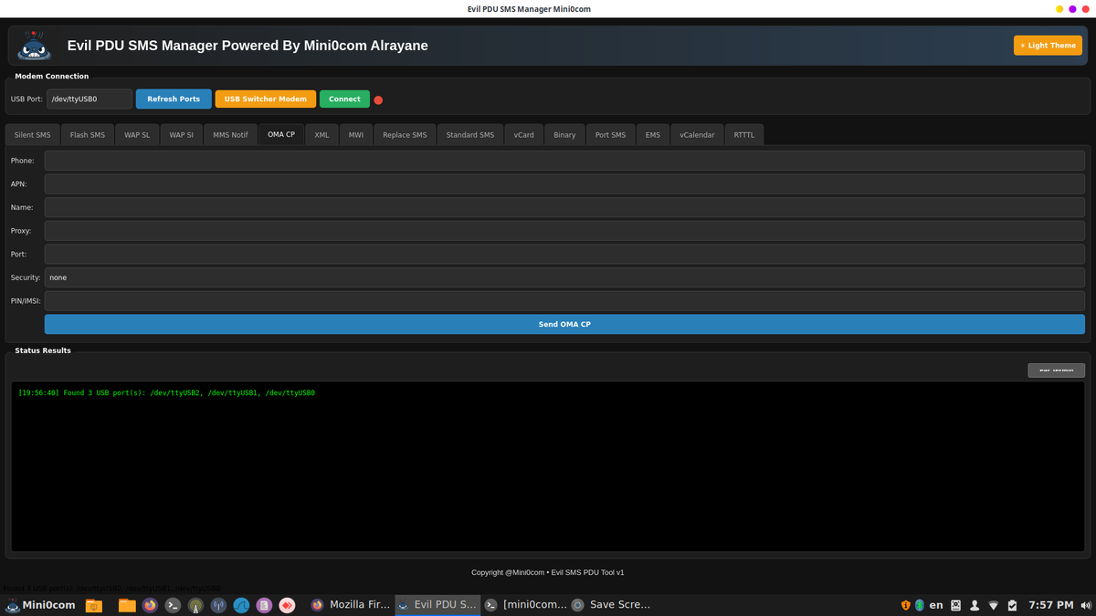 Mini0com's tweet image. Evil PDU SMS Manager coming soon..

#kalilinux #ss7 #hacker #programming #ubuntu #coding #tutorial #hacks #hacked #ethicalhacking #osmocombb #pagfun #sdr