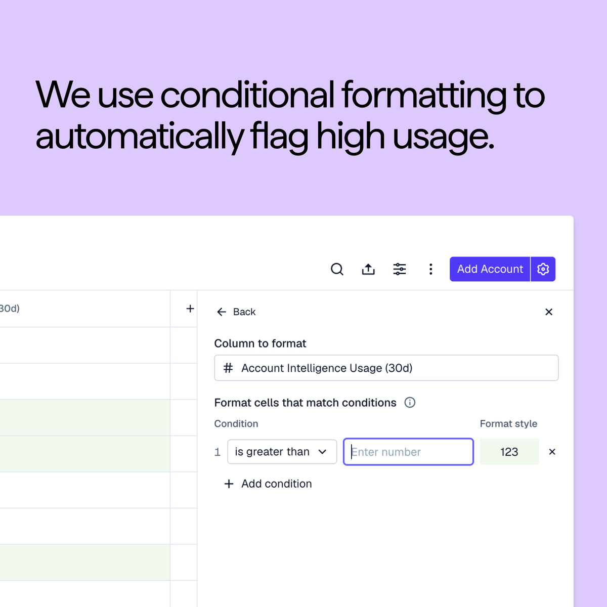 advith_c's tweet image. 4/ We use conditional formatting to automatically flag high usage with a green cell.