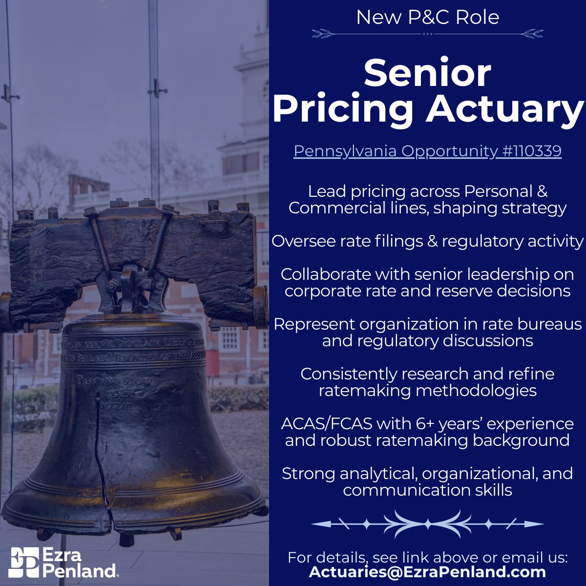 EzraPenland's tweet image. Senior Actuary opportunity with well-established Mutual Insurer seeking a regulatory ratemaking expert! jobs.ezrapenland.com/jb/Senior-Actu…

#Actuary #Actuarial #Pricing #Ratemaking #ACAS #FCAS #Northeast #Pennsylvania #EzraPenland #110339