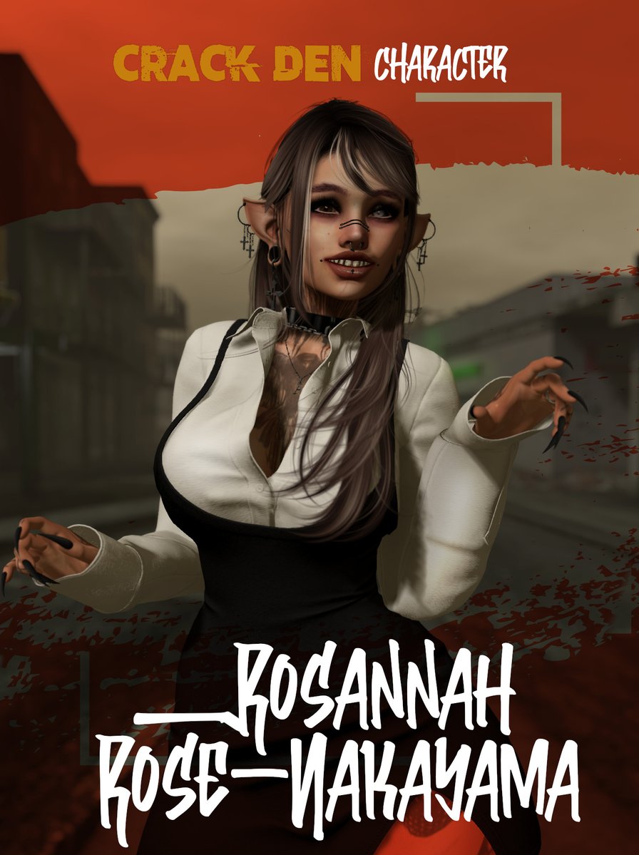 CrackDen's tweet image. Rosannah was born in a loveless Sicilian village. She became a killer and a cannibal to survive. She fled to New Orleans, rose through gang life, and now runs the Slab Butcher’s, though the streets still call her name.

#SecondLife #TheCrackDen #Roleplay #Metaverse
