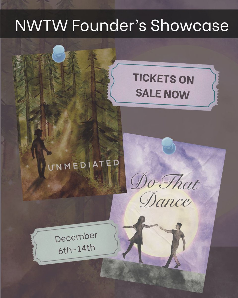 Join us for the NWTW Founder's Showcase! On select dates from December 6th - 14th attend staged readings of Brad Bolchunos's "Unmediated" and Wayne Harrel's "Do That Dance." Tickets available now at nwtw.tix.page/e/founders-sho… 

#theater #newwork #NWTW #localtheater #playwrighting