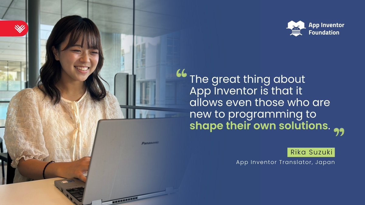 MITAppInventor's tweet image. Meet Rika! 🇯🇵 She started as a beginner, joined an #MITAppInventor workshop, and built a mental health app. Now she mentors others and helps bring App Inventor to more Japanese learners.

This #GivingTuesday, your support empowers future innovators. 
💚 aif.to/support