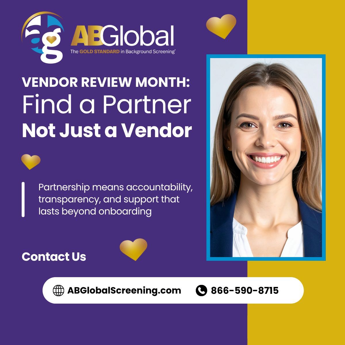 ABGScreening's tweet image. This vendor review season, look for more than transactions.
AB Global builds partnerships built on trust, responsiveness, and real relationships.

Learn More: ABGlobalScreening.com 

#HR #SHRM #HumanResources #HRCI #HRCompliance #HRM