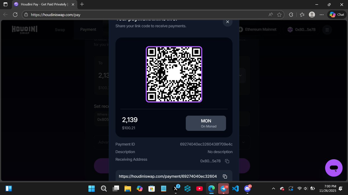 One of the main objectives of cryptocurrency is to promote anonymity and privacy and <a href="/HoudiniSwap/">Houdini Swap</a> is a project that is leading in this field, striving to make crypto private again.

   I had a very great and seamless experience generating my payment link. Great and amazing UI/UX