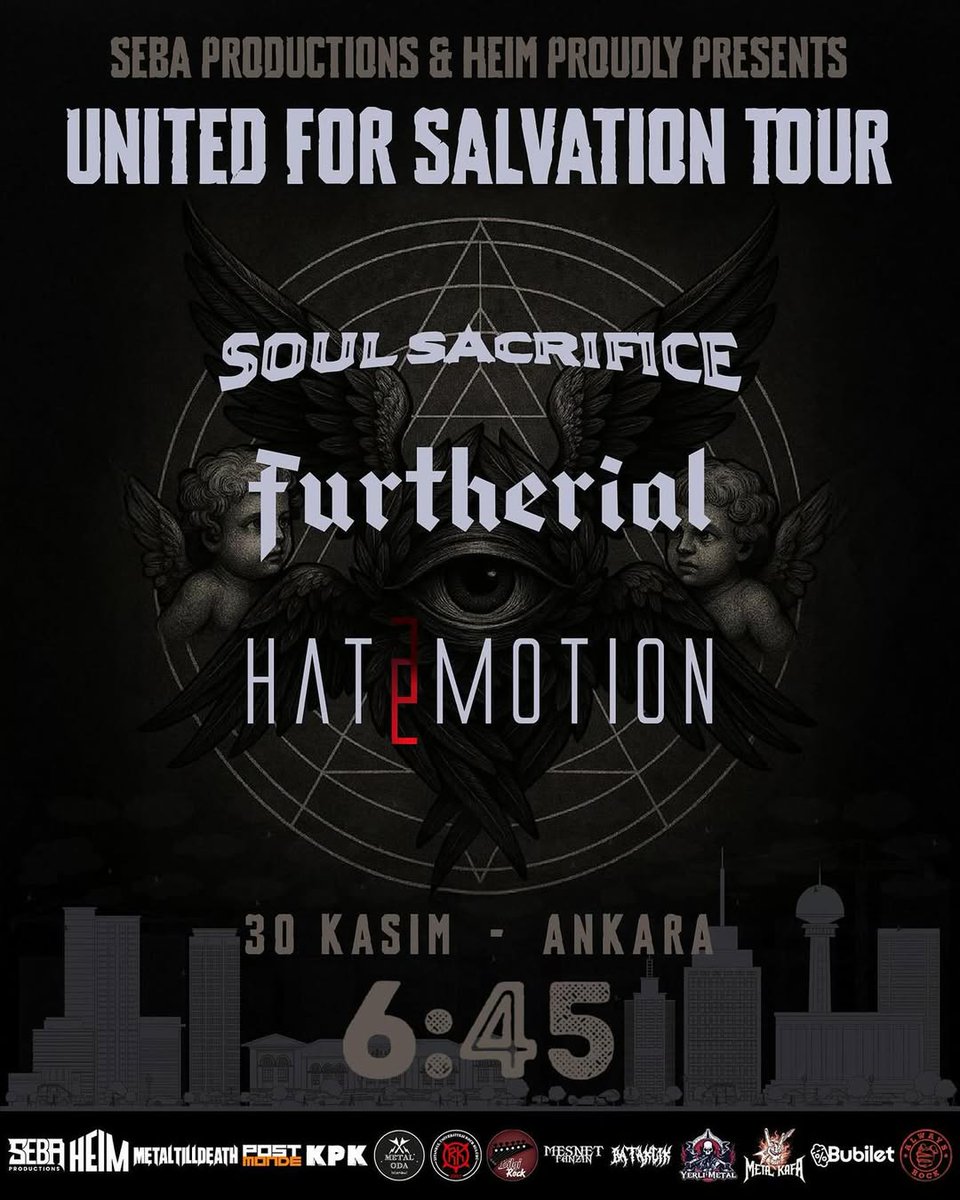 United For Salvation Tour 30 Kasım Pazar günü Ankara 6:45'te🩸 Soul Sacrifice ve Furtherial ile aynı sahneyi paylaşmak için gün sayıyoruz!

🎫 Ön satış biletleri <a href="/bubilet/">Bubilet</a>'te.