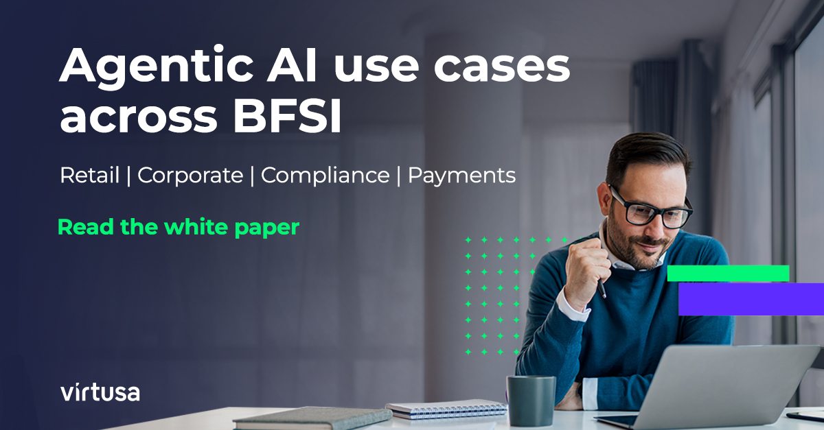 VirtusaCorp's tweet image. #AgenticAI is reshaping #BFSI—one domain at a time. From retail banking to compliance, agents deliver measurable, policy-driven outcomes. See it in action. Download the whitepaper: splr.io/6016tOtao #VirtusaInsights #AIinBanking