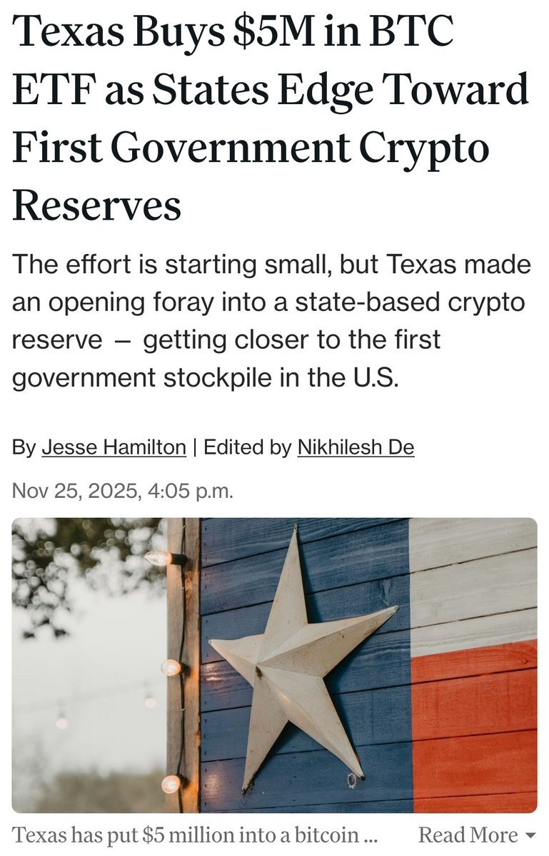 Natep717's tweet image. 📢 BREAKING #BITCOIN NEWS 📢
Texas just bought 5M USD worth of #BTC ETF as port as its crypto reserve strategy. 
Follow me and check out my youtube channel for more stock &amp;amp; #CryptoNews predictions and T.A. ‼️