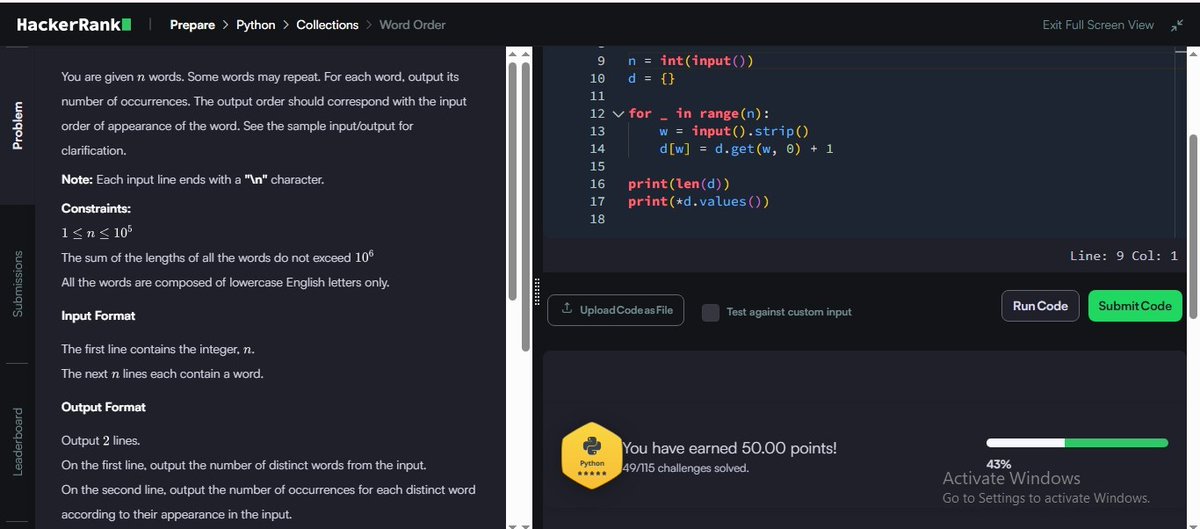 MRout75802's tweet image. Day 66/100 ✅
💡 Challenge: Word Order (Python Collections)
🔹 Counted word occurrences using dictionary
🔹 Maintained order of first appearance
🔹 Printed distinct words and their frequencies
#Python #100DaysOfCode #HackerRank #zigbee