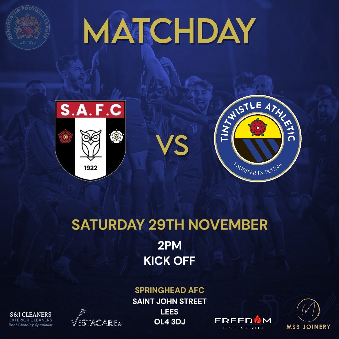 TAFC_Firsts's tweet image. 𝐍𝐞𝐱𝐭 𝐔𝐩:

On the road as we make the short trip to over to Lees in Oldham. 

🆚 @SpringheadAFC 
🏟️ Saint John Street - OL4 3DJ
📅 29/11/25
⏰ 2PM Kick Off
🎟️ FREE ENTRY 

#JoinTheJourney #UpTheTinny 🔵⚫️