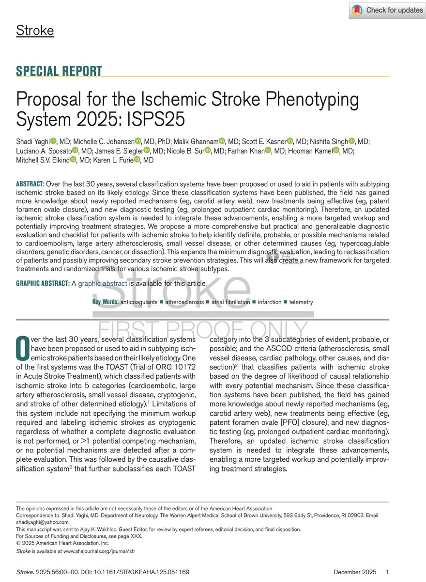 CarlosJMoreno_'s tweet image. ISPS25: Nueva propuesta para la clasificación etiológica del infarto cerebral.

Stroke. 2025;56:00–00.