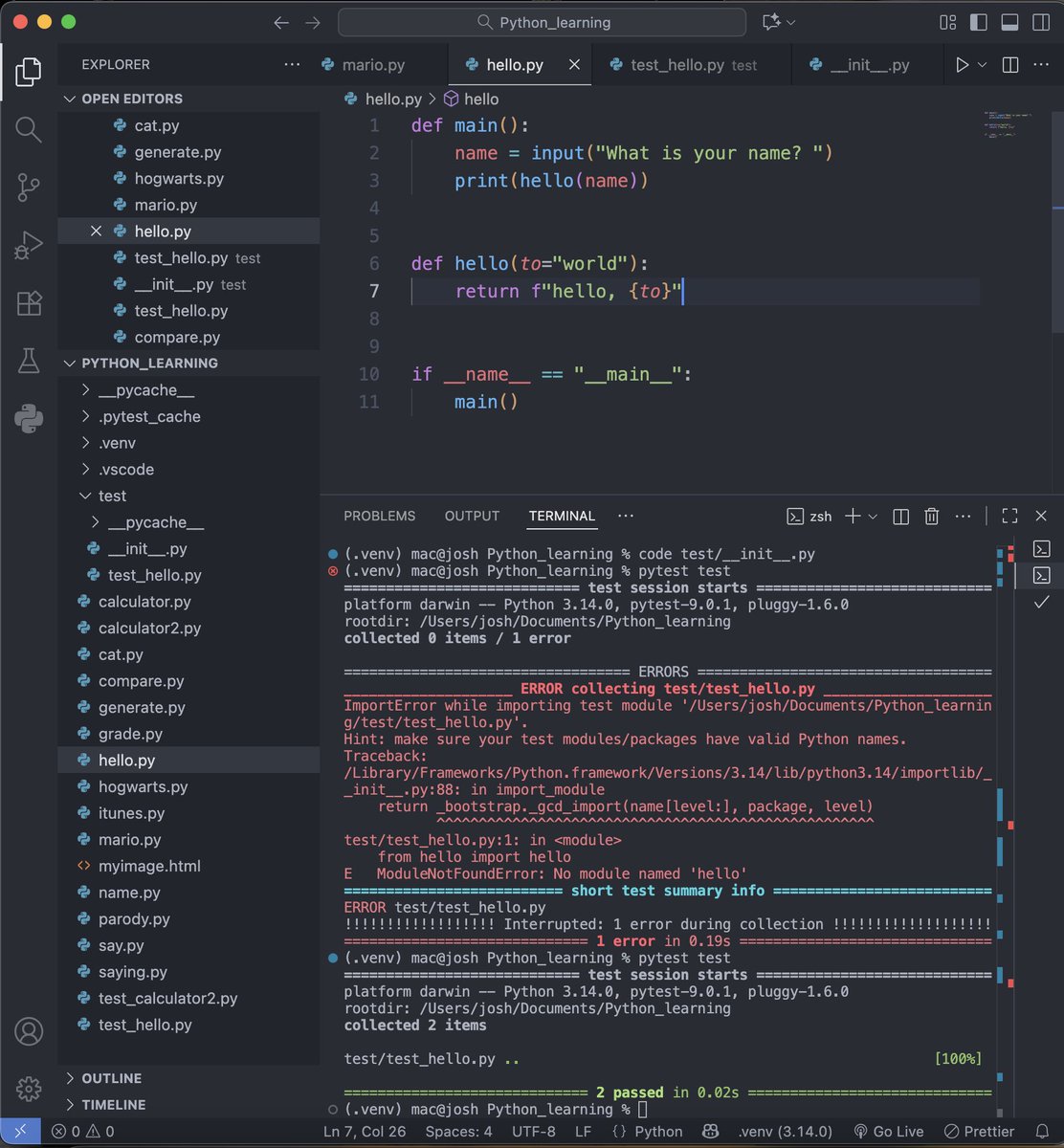JustJoshthenoob's tweet image. Day 39!
Leveling up my testing game today!
✅ Wrote comprehensive test suites with pytest
✅ Tested edge cases &amp;amp; exception handling
✅ Mastered virtual environment workflows
✅ Embraced Test-Driven Development (TDD)... amongst others.