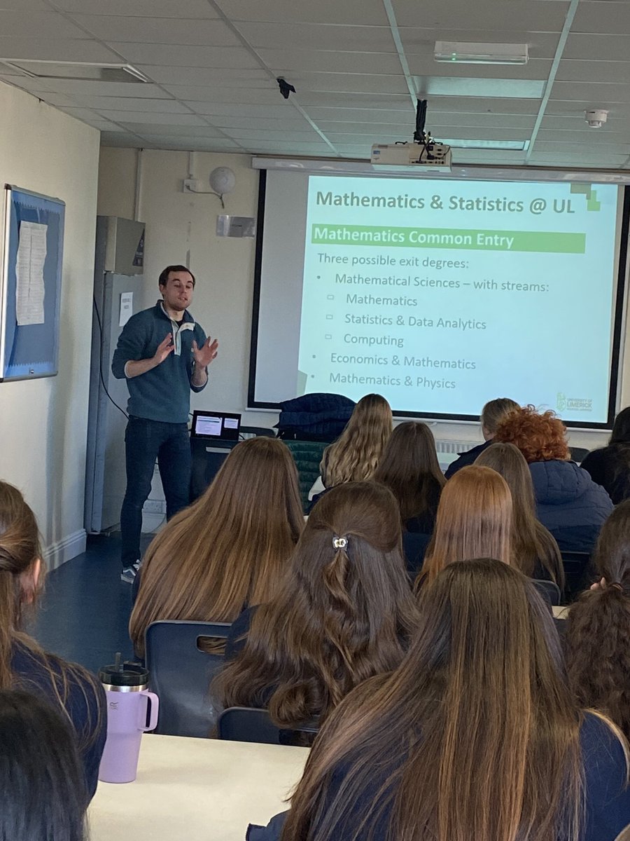 ASM_Limerick's tweet image. Many thanks to Ben Mckeon, from @UL&apos;s Maths and Statistics Department, for visiting #ASM&apos;s TY students. Ben gave a very interesting presentation on using maths in everyday life, as well as a synopsis of all the maths-related courses in UL. #Careers #Guidance