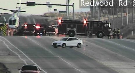 SLCScanner's tweet image. #Breaking #Bluffdale 17111 S Redwood Rd is closed in both directions due to a 2 vehicle crash that occurred just after 3pm. A medical helicopter was requested to the scene and they have since left and transported someone to IMC. Stby for updates