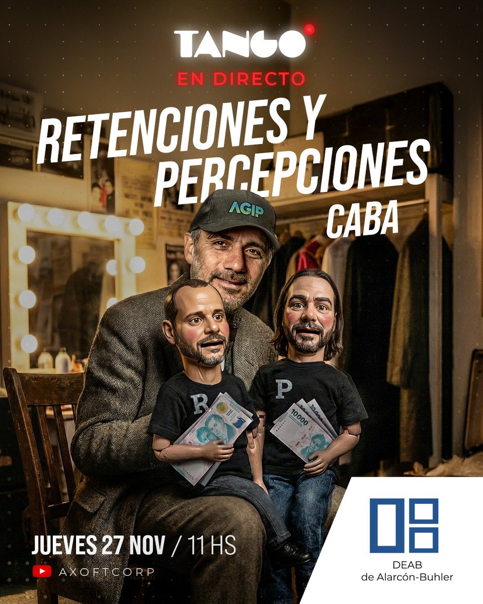 DEABTango's tweet image. #TangoEnDirecto

👉 Mañana, jueves a las 11h, no te pierdas el directo de IIBB CABA - Retenciones y percepciones, donde se verá  como implementar el cálculo y emisión de retenciones.

🔔Suscribite al canal.

🔴YouTube: Acceso youtube.com/@AxoftCorp

#tangosoftware #deab