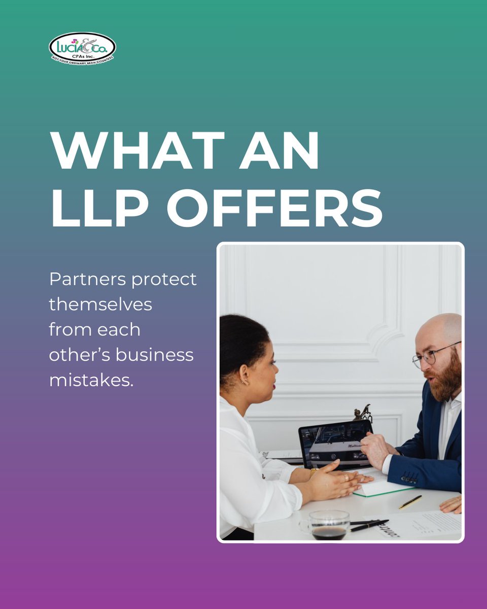 lucia_cpa's tweet image. Choosing between an LLC or LLP? Each structure has strengths that protect your business in different ways. Find the setup that fits your goals and daily operations.

#LuciaAndCoCPAs #BusinessStructure #LLC #LLP #TaxPlanning #BusinessTips