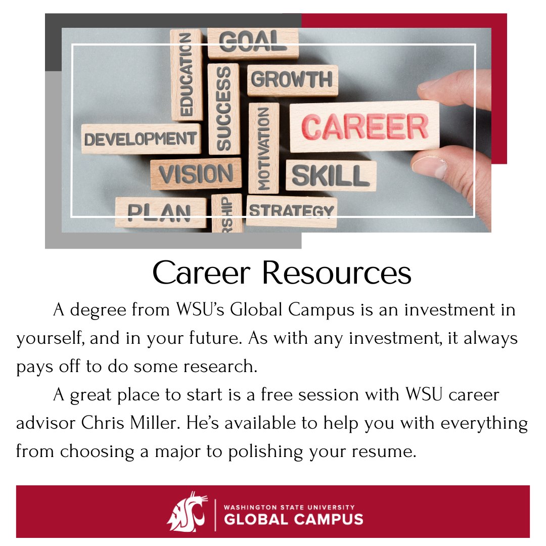 WSU Global Career Services is here to help!
Get support with majors, assessments, internships, job search strategies, and grad school prep.
Meet with Career Advisor Chris Miller—request a session or email cmiller66@wsu.edu
🔗 online.wsu.edu/explore/explor…

#ASWSU #CareerServices