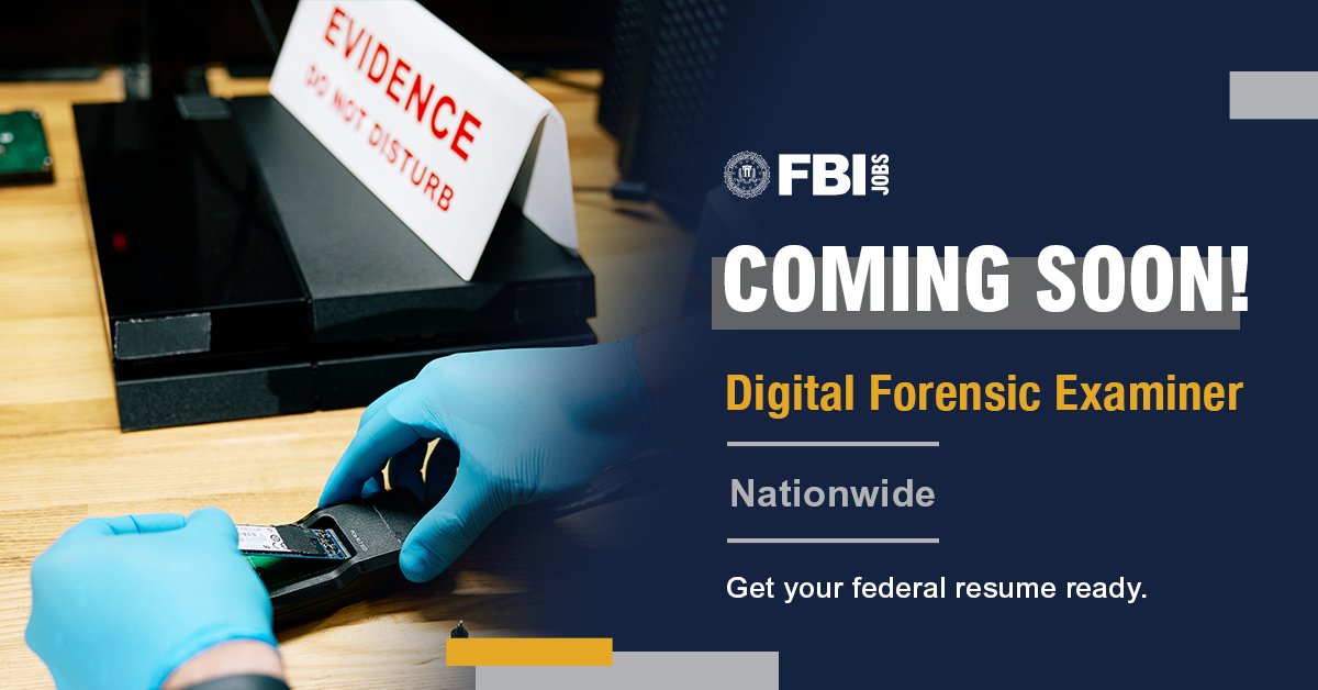 FBIJobs's tweet image. A new opportunity is opening soon. Digital forensic examiners extract critical data from devices, networks, and digital media, helping the #FBI uncover patterns and protect communities. Applications open soon. Forge your path. Learn more today. #FBIJobs
fbijobs.gov/stem/technolog…