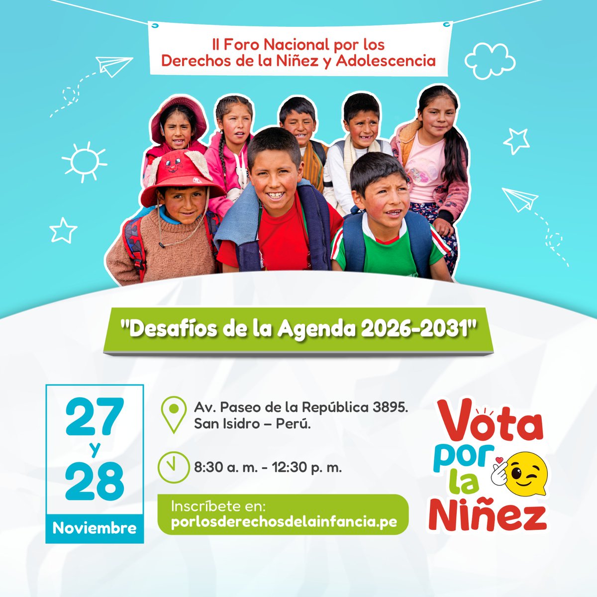 RemdiPeru's tweet photo. 📣 Este 27 y 28 se realiza el II Foro Nacional por los Derechos de la Niñez. Un espacio para construir propuestas por una infancia con derechos. Parte de la propuesta Vota por la Niñez que desde el año 2000 hace incidencia en los procesos electorales a la presidencia (1de2) https://t.co/gesgoz8fsG