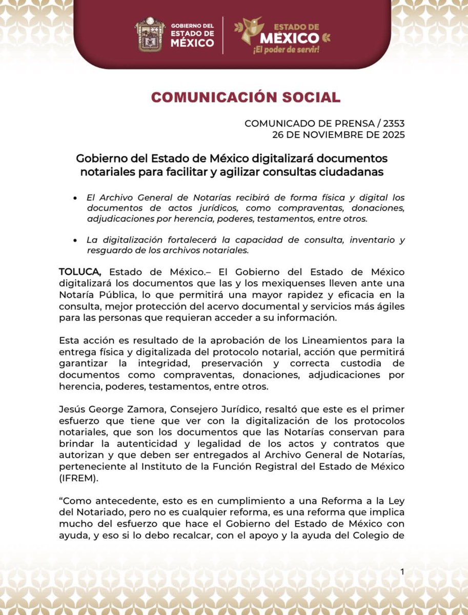 IFREM_GEM's tweet image. 📢#Comunicado |  Con #ElPoderDeServir, el Gobierno del Estado de México consolida un entorno de mayor certeza jurídica, fortalece la función notarial y responde a la necesidad de modernizar procesos para beneficio directo de la sociedad mexiquense.