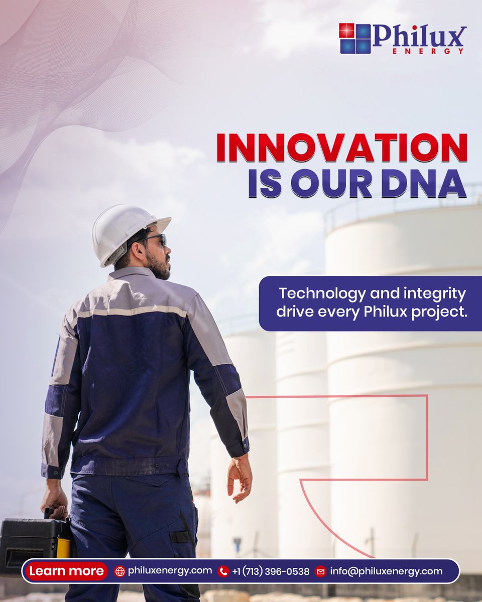 PhiluxEnergy's tweet image. Innovation is Our DNA 
At Philux Energy, technology and integrity drive every project, delivering safe, efficient, and sustainable energy solutions.
🔗 Learn more: philuxenergy.com

#EnergySolutions  #UpstreamEnergy #MidstreamServices #PhiluxEnergy
