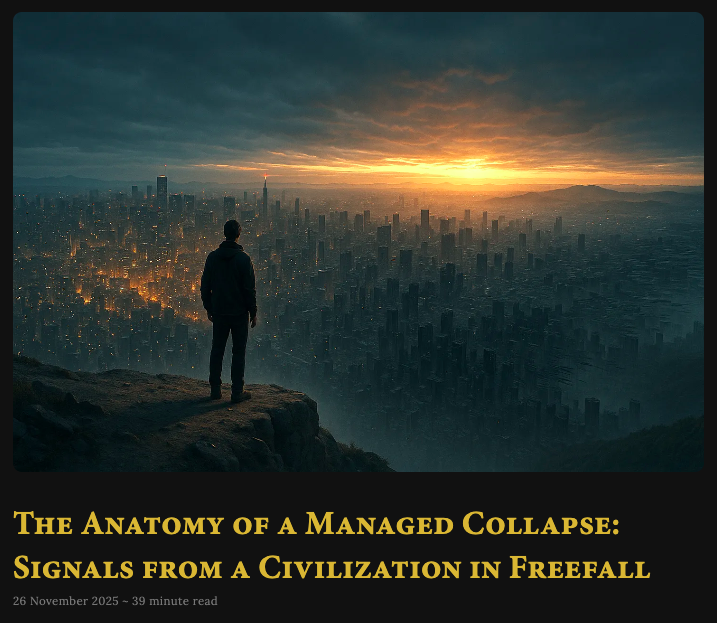 TranceBlackman's tweet image. A civilization built on managed perception cannot endure forever. When the numbers blur and the narratives tighten, look to what’s physical, grounded, and human. The fault line is visible — and those who notice it first will shape what comes next.

tranceblackman.com/managed-collap…