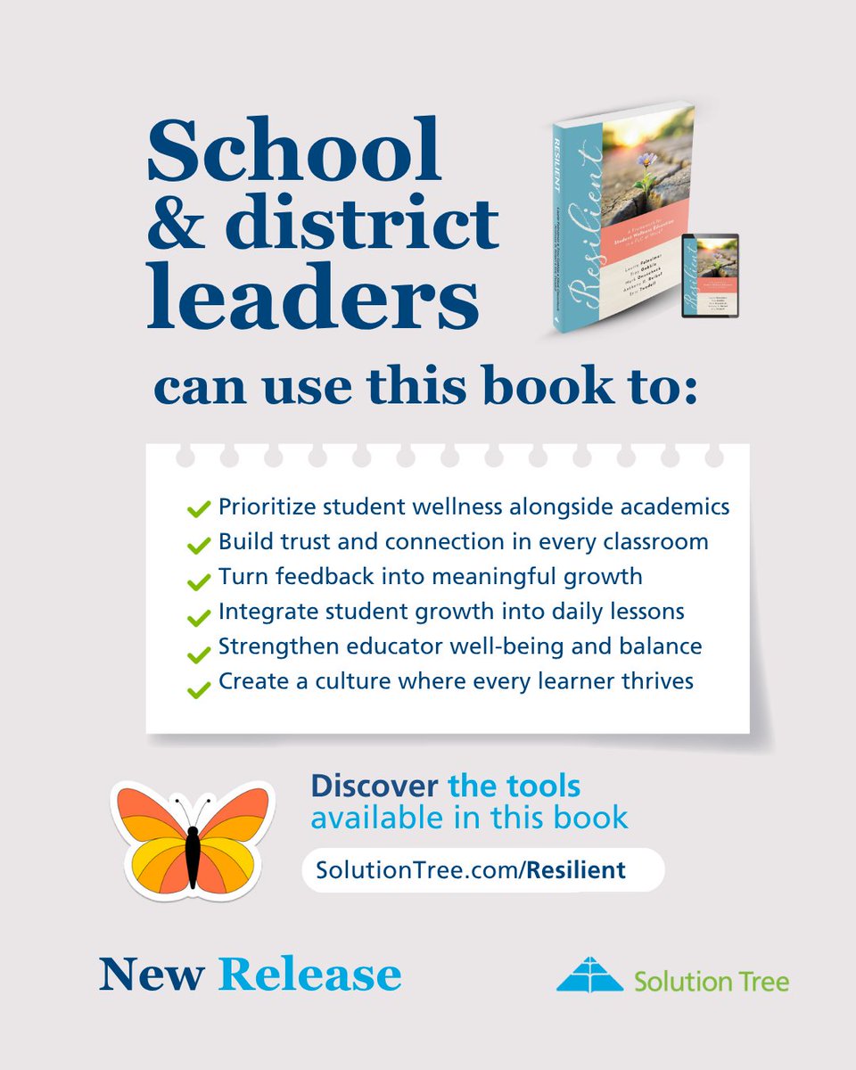 SolutionTree's tweet image. Wellness isn’t extra. It’s essential.
Resilient shows schools how to center student and educator well-being in everyday practice.

Learn more → SolutionTree.com/Resilient

#StudentWellness #PLCatWork #EdLeadership