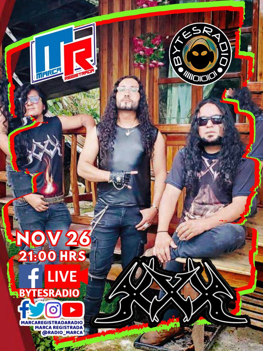 Miércoles de #MarcaRegistradaRadio y hoy nos acompaña la banda ecuatoriana de heavy metal XXX banda que están celebrando su 30 aniversario con una gira y nuevo disco, nos vemos en punto de las 21.00 hrs en la señal de <a href="/bytesradiomex/">BYTESRADIO</a> ya sea por #FacebookLive o Youtube.