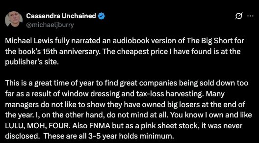 New: Michael Burry discloses new pink sheet holding of Federal National Mortgage Association $FNMA