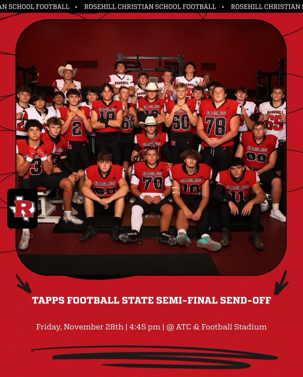 RCS__Athletics's tweet image. 🚍 TAPPS State Football Semi-Final Send-Off 

📅 Friday, November 28th| 4:45 pm

Eagle fans, let’s show our team some love as they exit the ATC to load the bus on their way to Waller ISD Daikin Stadium for the State Semi-Final! 

#WeRrosehill #EagleStrong #GoEagles 🦅