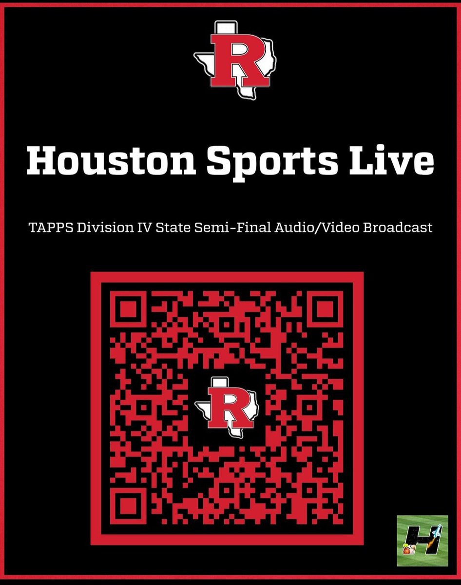 RCS__Athletics's tweet image. 💻TAPPS Division IV State Semi-Final 
Live Stream by Houston Sports Live Broadcast 

Use the barcode below to access the link to audio/video live stream of the game on Friday. 

#WeRrosehill #EagleStrong #GoEagles 🦅