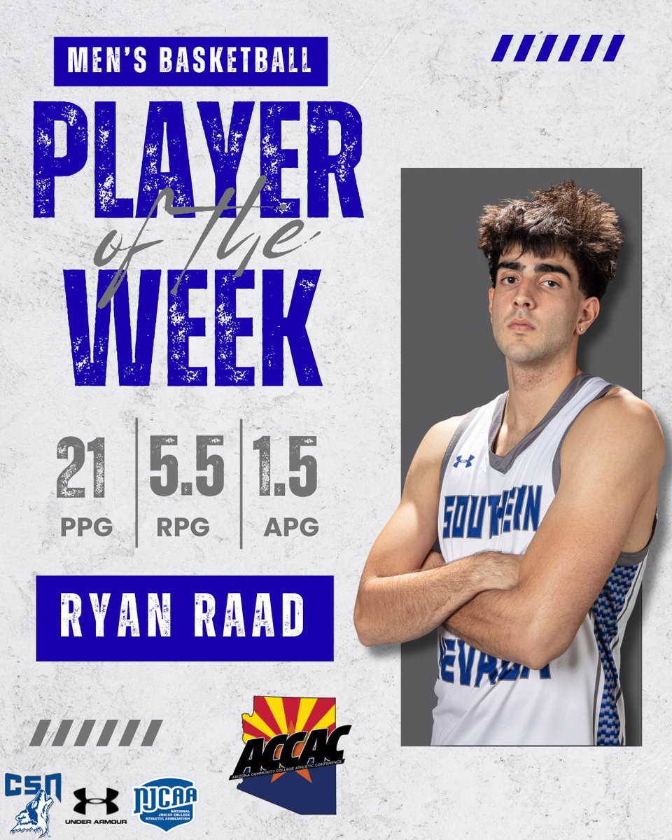 HUGE shoutout to our guy Ryan Raad for earning ACCAC D1 Men’s Basketball Player of the Week honors for Week 4. Ryan was in his bag this past weekend, averaging 21 PPG, 5.5 RPG &amp; 1.5 APG versus Utah State Eastern and Colorado Northwestern. 
🐺🏀✌️ #1PACK1GOAL #ACCACPOW
