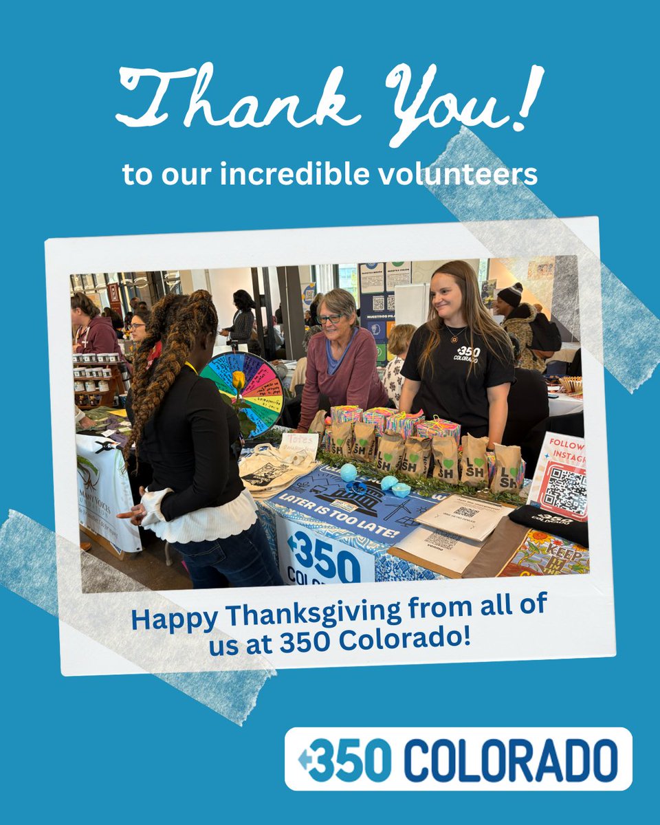 From all of us at 350 Colorado, we'd like to say thank you to our incredible volunteers. We'd couldn't do it without you! If you're considering giving back for Thanksgiving, please consider donating to 350 Colorado. You can donate at the link below:
secure.ngpvan.com/edtBzZOVK0ilOa…