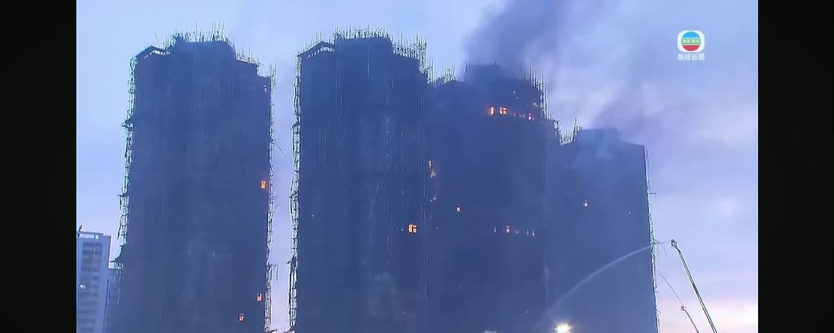shanghaidaily's tweet photo. The fire has left 40 dead and 45 injured, according to authorities. Police have arrested three building maintenance company managers on suspicion of manslaughter. Fire Services say the blaze is now largely under control. #hkfire https://t.co/g63txv6CW3