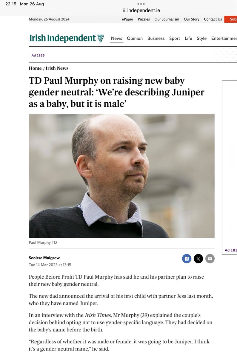 JillKerby's tweet image. Not only is @paulmurphy_TD a pro Hamas Palestinianist who calls for the destruction of the state of Israel - population 7m Jews &amp;amp; 2m Arab Israelis, but he’s also a pro- puberty blocker transgender cultist who began socially transing his newborn son &amp;amp; refers to him as “it”.