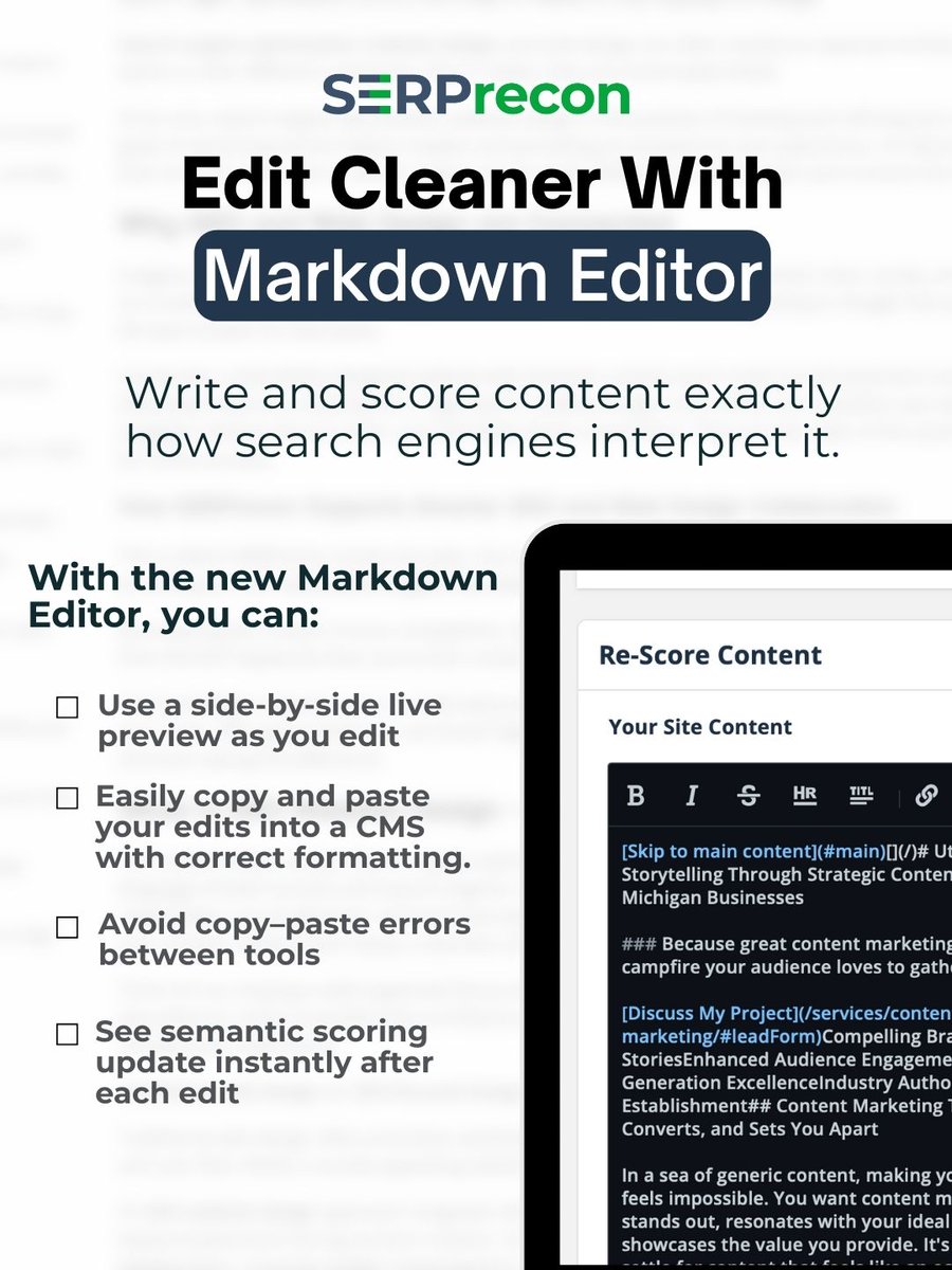 SERP_recon's tweet image. Stop publishing blind.
Start publishing with confidence.

Want to sign up? Our Cyber Monday deal is live!

Use code CYBER50 for 50% off your first 3 months.
Ends December 2nd 12AM.

#SERPrecon  #SEOTools  #CyberMondayDeal #OptimizeContent