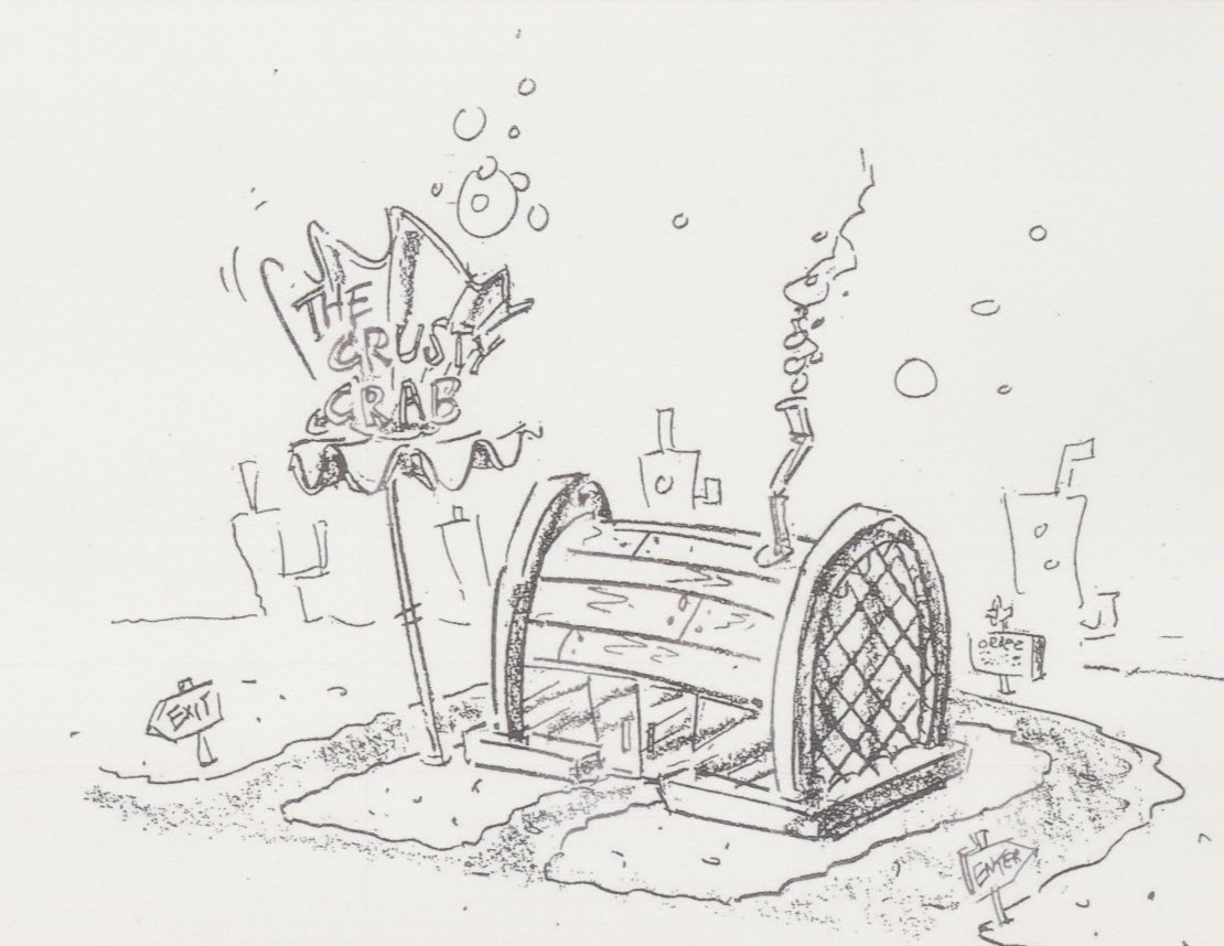 Concept art of the Krusty Krab (Crusty Crab) by Stephen Hillenburg from 1996