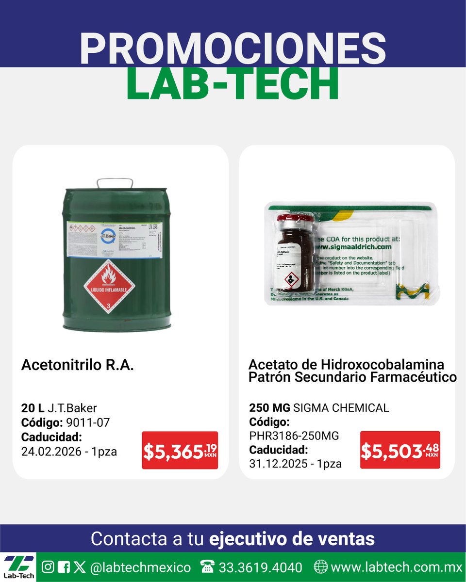 LabTechMexico's tweet image. ✨ ¡Aprovecha nuestros precios especiales en reactivos de laboratorio!

Envíanos mensaje para consultar disponibilidad.