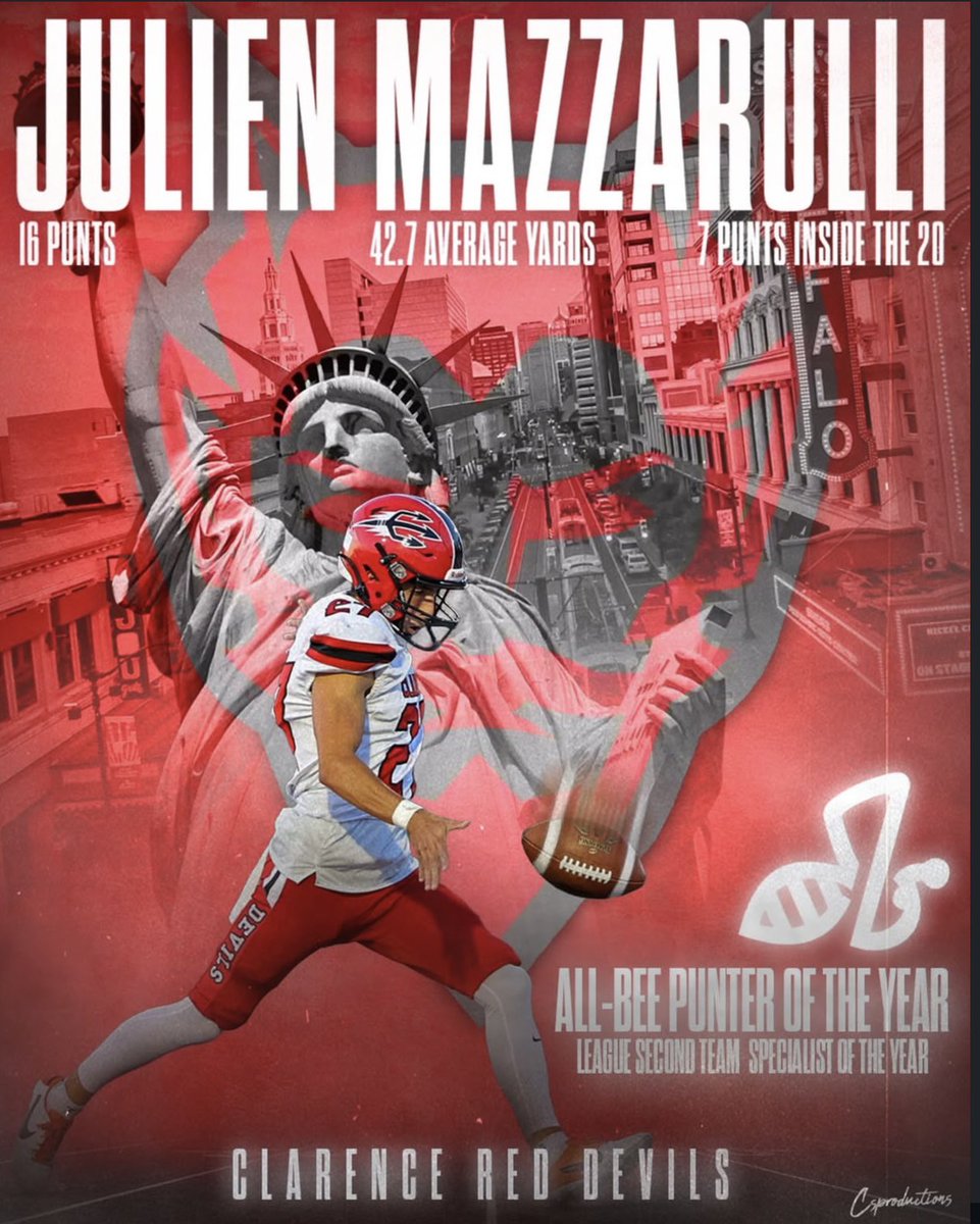 julien_mazz's tweet image. Excited to be named All-Bee punter of the year and Class A second team specialist of the year. Thank you coaches for recognizing me and all my teamates who were recognized. 
@RedDevilsCLFB @ClarenceDevilFB @HKA_Tanalski @shanee_mc