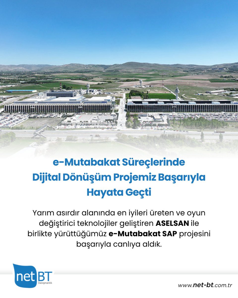 ASELSAN ile yürüttüğümüz e-Mutabakat SAP projemizi başarıyla canlı ortama aldık. Bu proje sayesinde mutabakat süreçleri daha hızlı, daha güvenli ve daha verimli bir yapıya kavuştu.

Projede emeği geçen tüm ekipleri tebrik ederiz.

#NetBT #EMutabakat #SAP #DijitalDönüşüm #Aselsan