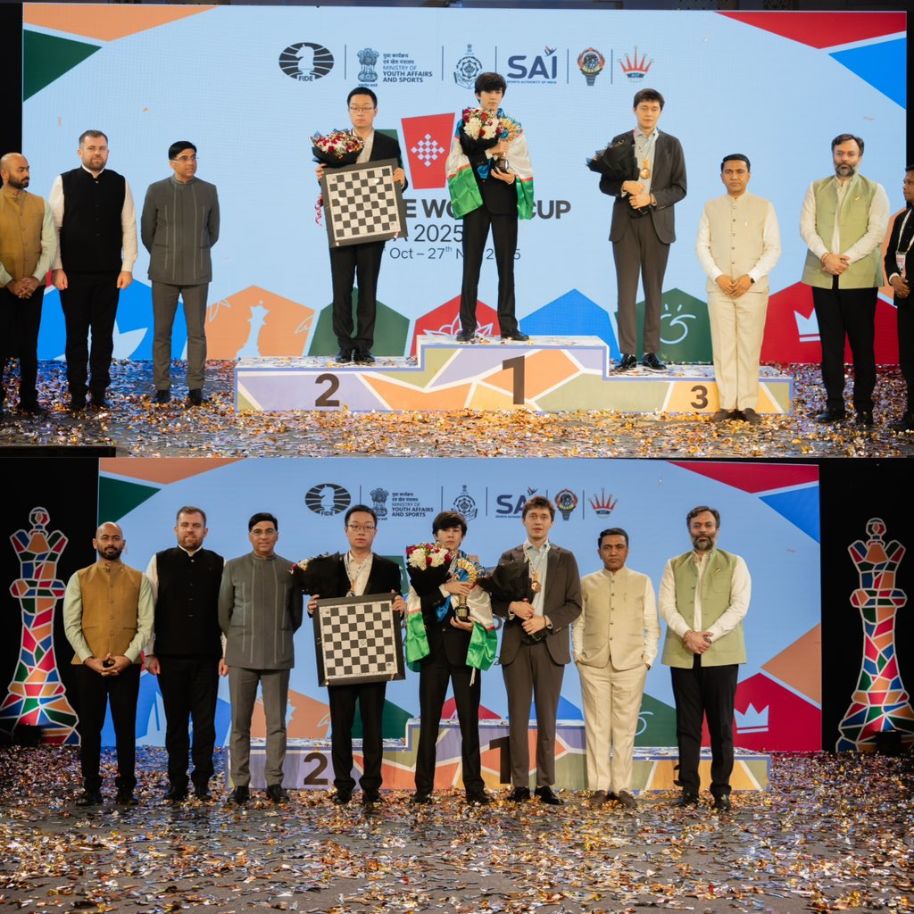 narangnitin's tweet image. As the FIDE World Cup Goa 2025 is officially declared closed, we mark a historic moment: w.e.f Nov 26, 2025, the World Cup running trophy shall henceforth be known as the Viswanathan Anand Cup. 

#FIDEWorldCup2025

@narendramodi @mansukhmandviya @DrPramodPSawant @ramesh_tawadkar…